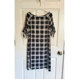 New York Clothing  Co Shift Dress Size 12 Slit Sleeve NWT Black And White Print